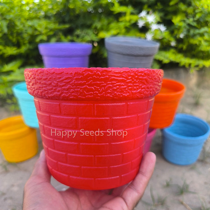 Brick Design non Breakable 6-Inches Pots | 6 Pots Set , mix colors