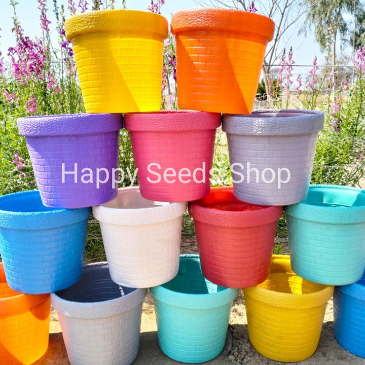 Brick Design 8-Inches Non Breakable Pots | 4 Pots Set, mix colors