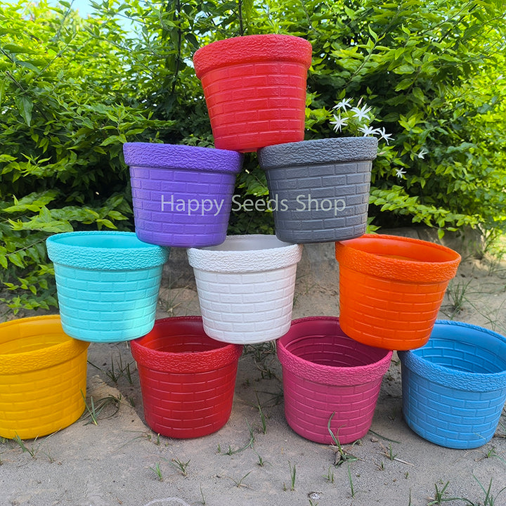 Brick Design non Breakable 6-Inches Pots | 6 Pots Set , mix colors