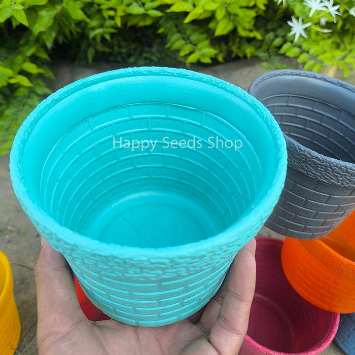 Brick Design non Breakable 6-Inches Pots | 6 Pots Set , mix colors