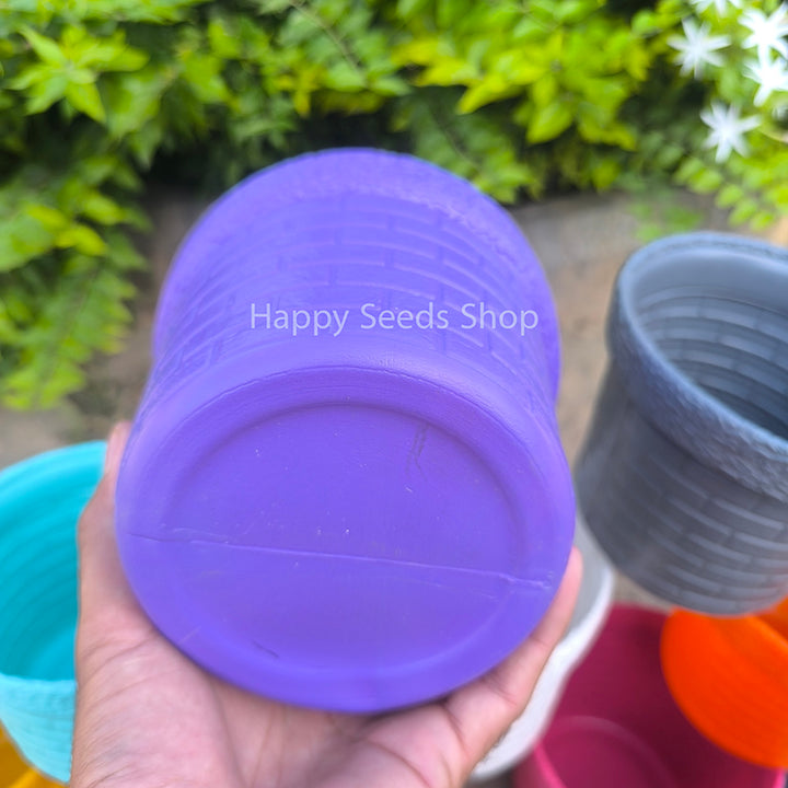 Brick Design non Breakable 6-Inches Pots | 6 Pots Set , mix colors