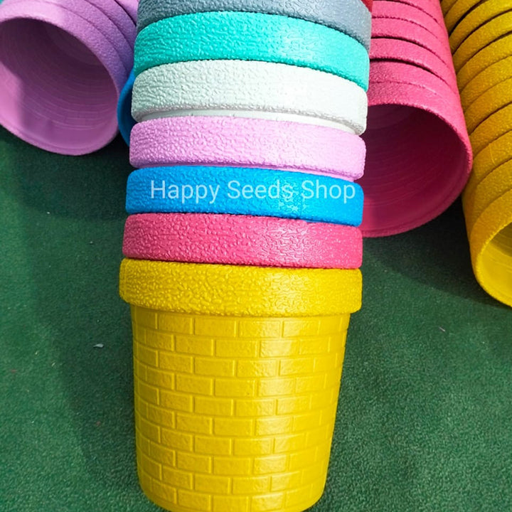 Brick Design 8-Inches Non Breakable Pots | 4 Pots Set, mix colors