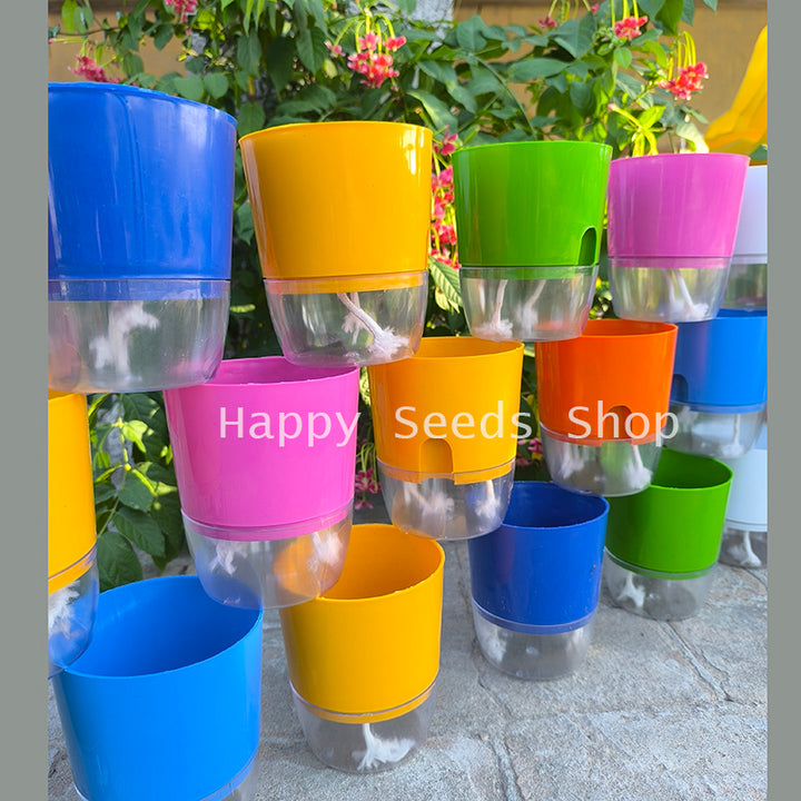 Self Watering pots round | 4 pots set , mix colors