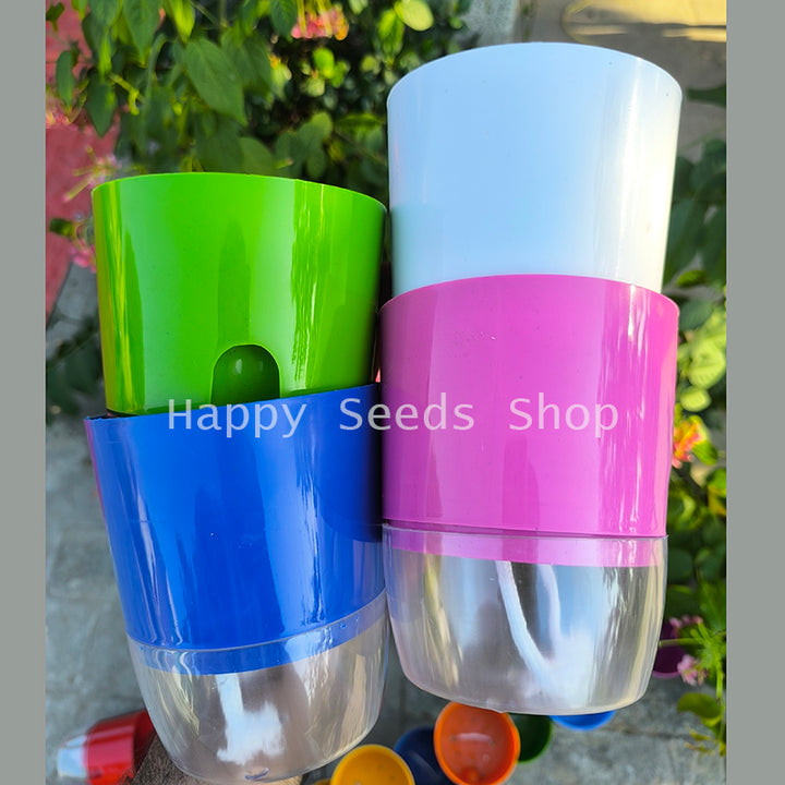 Self Watering pots round | 4 pots set , mix colors