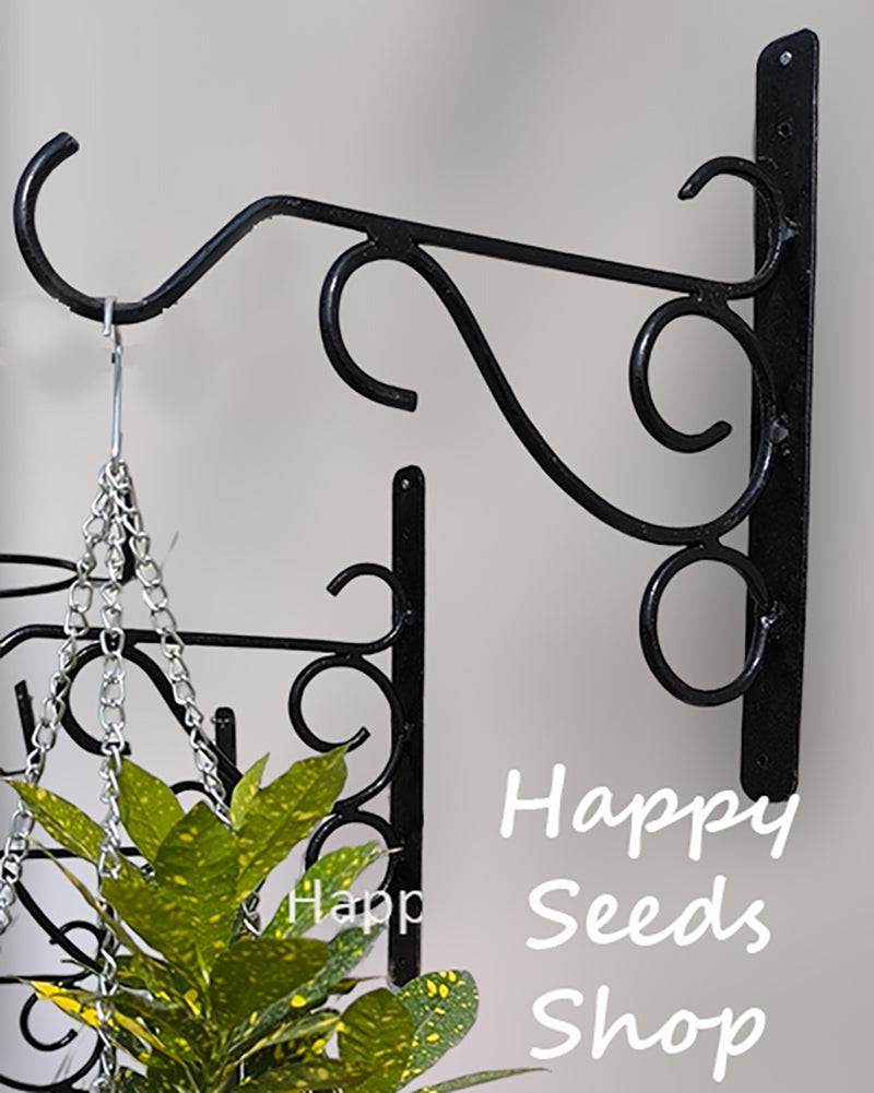 A Black Hanging basket Bracket mounted on wall 
