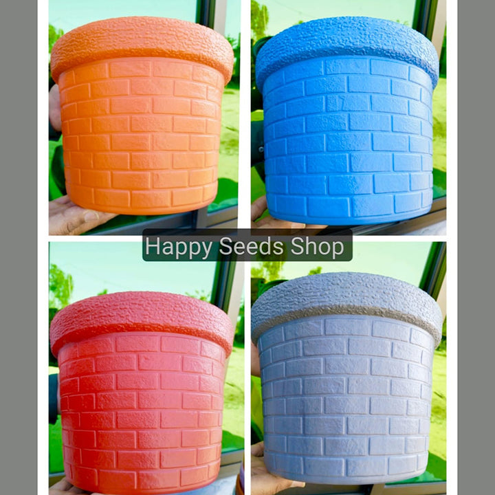 Brick Design Pots 10 inches | 4 Pots Set, mix colors