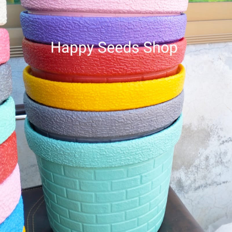 Brick Design Pots 10 inches | 4 Pots Set, mix colors